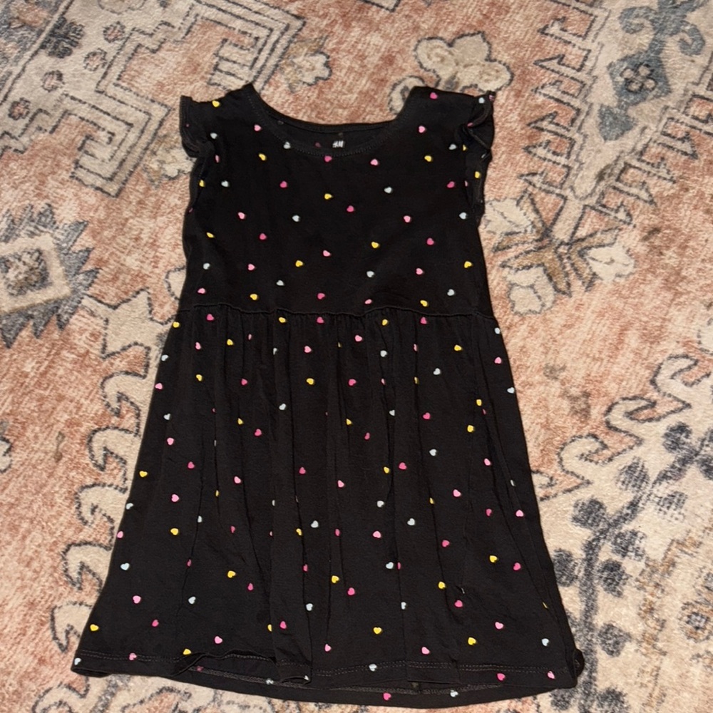 Charming Black Kids Dress with Colorful Heart Patterns